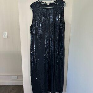 DKNY Navy Sequin Midi Dress